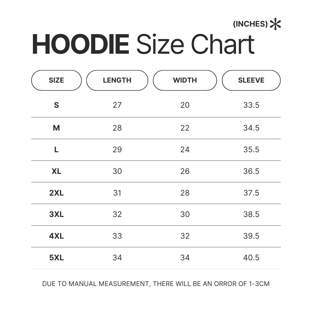 Hoodie Size Chart - Frieren Merch