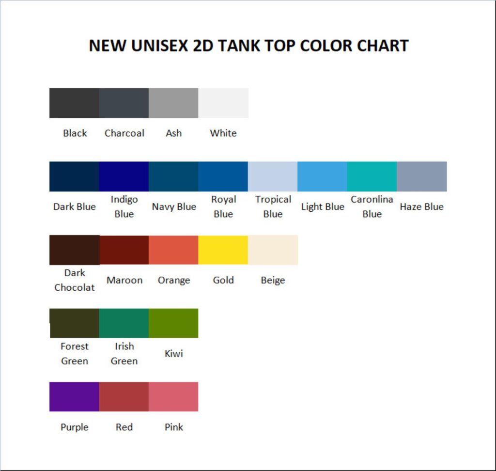 tank top color chart - Joe Rogan Store