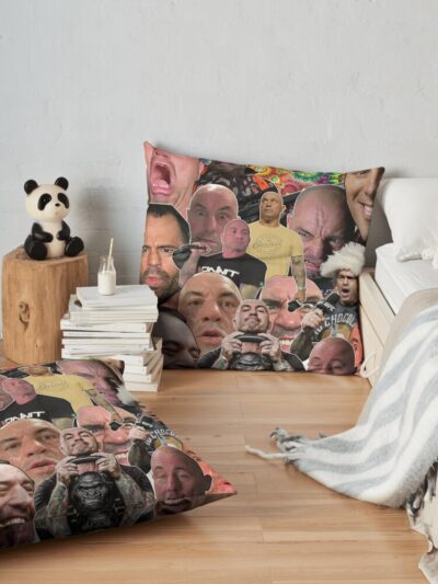 The Many Faces Of Joe Rogan - Mask Throw Pillow Official Joe Rogan Merch