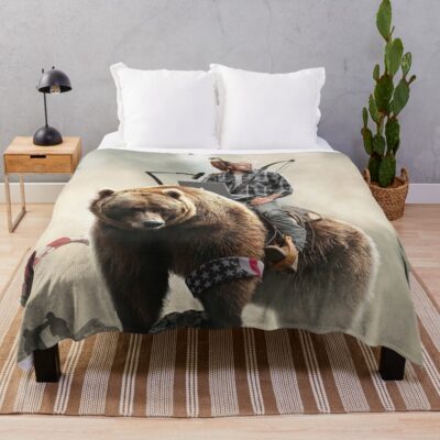 Joe Rogan Riding A Bear (+ Aliens) Throw Blanket Official Joe Rogan Merch