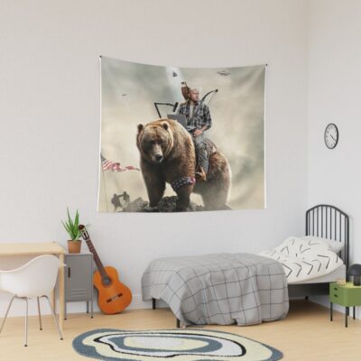 Joe Rogan Riding A Bear (+ Aliens) Tapestry Official Joe Rogan Merch